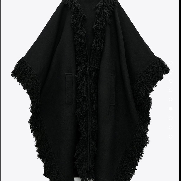 Zara WOOL BLEND FRINGED CAPE - Picture 6 of 7
